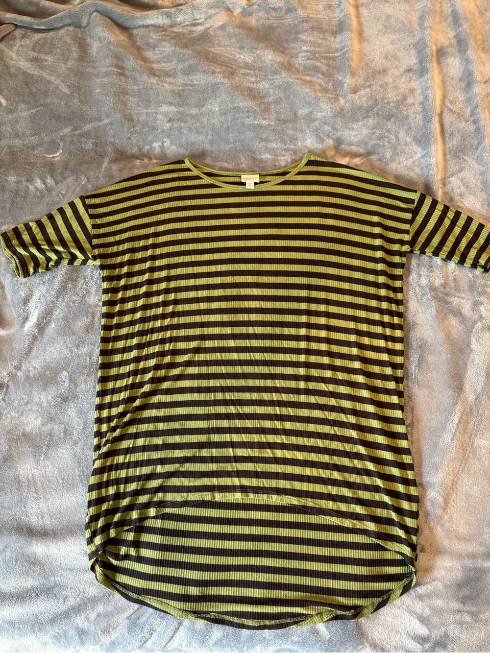 LuLaRoe Olive Green and Black Striped Short Sleeve Top